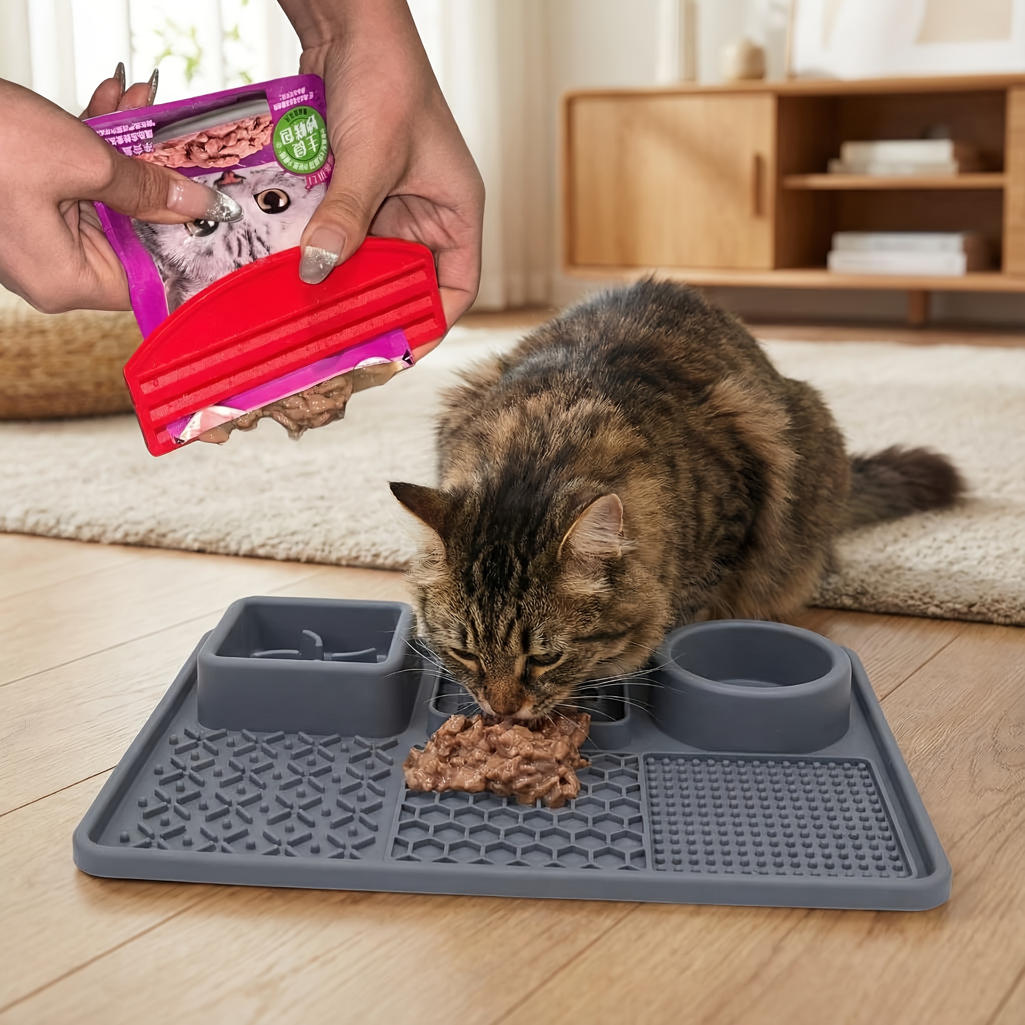 Cat Food Dispenser with Plastic Scraper for Wet Food