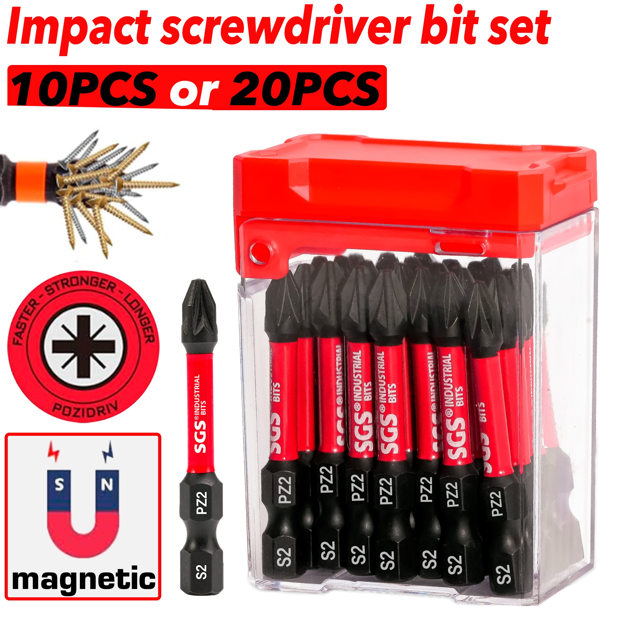   10 20pcs magnetic pz2 impact screwdriver bit set high strength impact resistant anti slip screw bit tool kit for home repairs engineering installation
