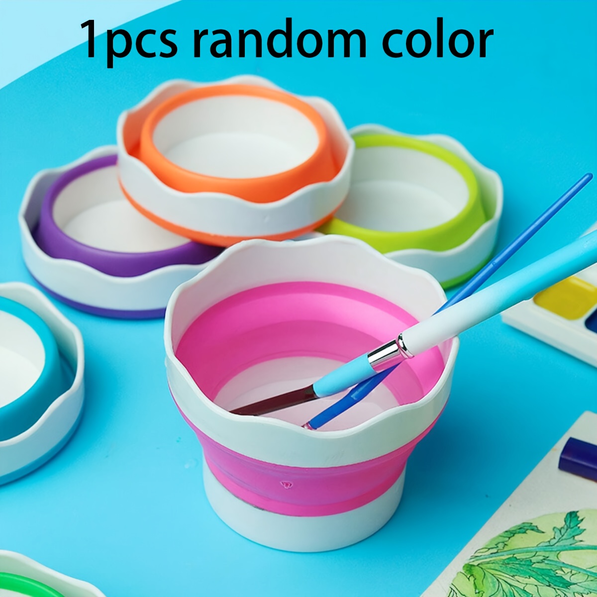 

1pc/2pcs Palette Cups - Collapsible Mini Wash Basin For Watercolor, Gouache - Art Brush Cleaning Cup, Flexible, Plastic, Colors