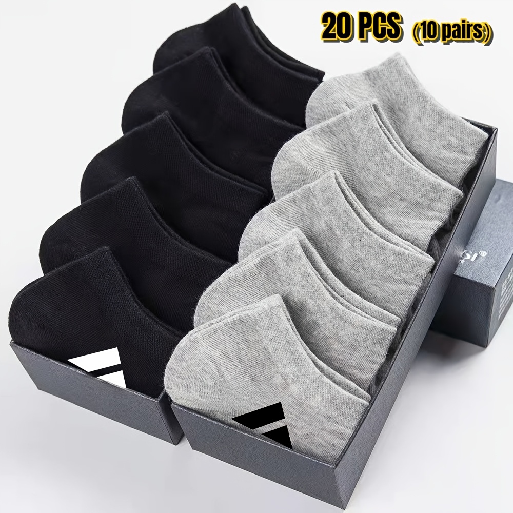 TEMU 20pcs (10pairs) Unisex Sports Casual Invisible Socks - Easy Versatile Solid Short Socks, Black, White, Gray Socks - Moisture-wicking Breathable