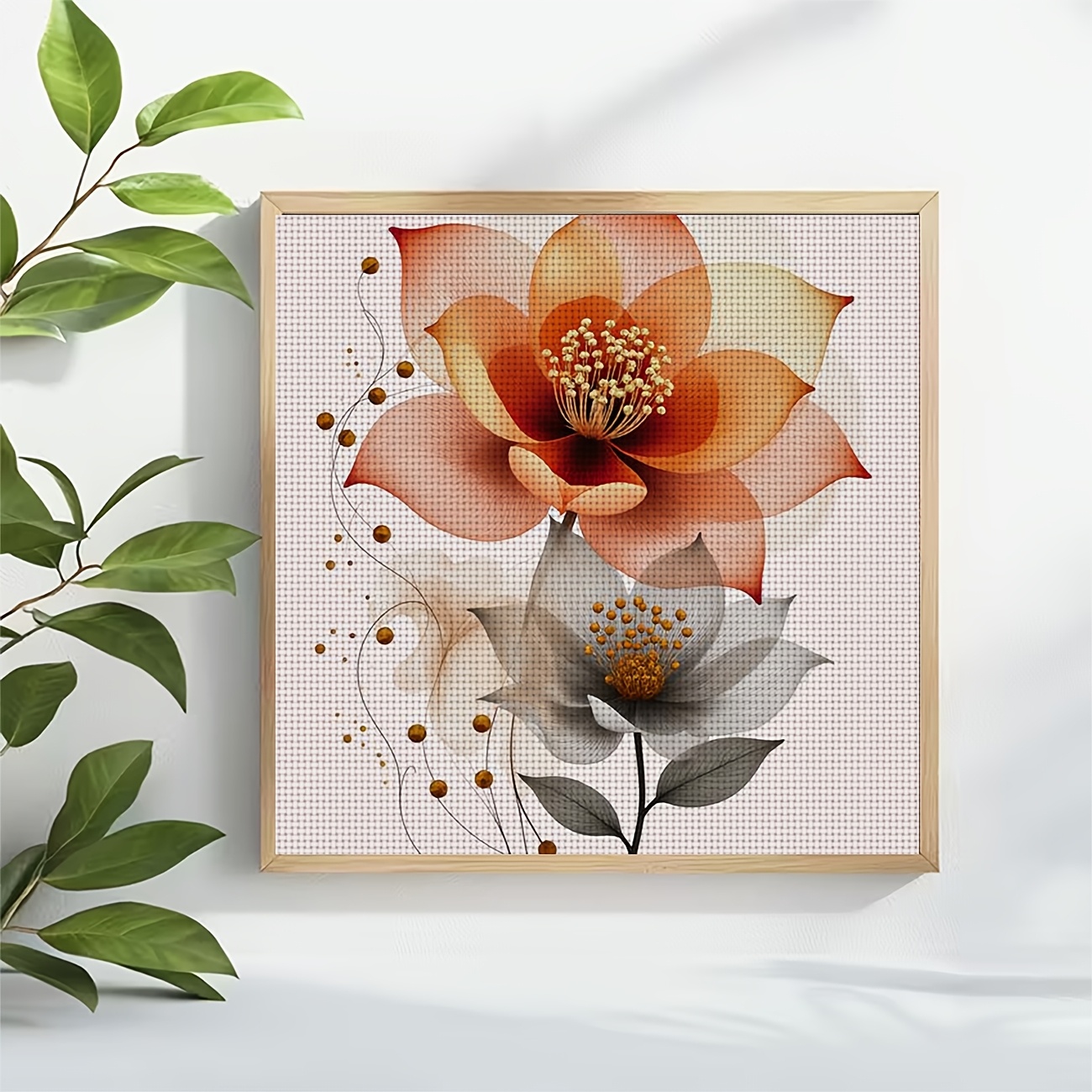 Cross-Stitch Printing Kit, Two Artistic Two-Color Flowers Pattern