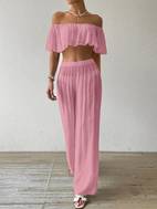2 piezas conjunto top cortos volantes, de bambú y pantalones casuales para mujer, estilo , ropa