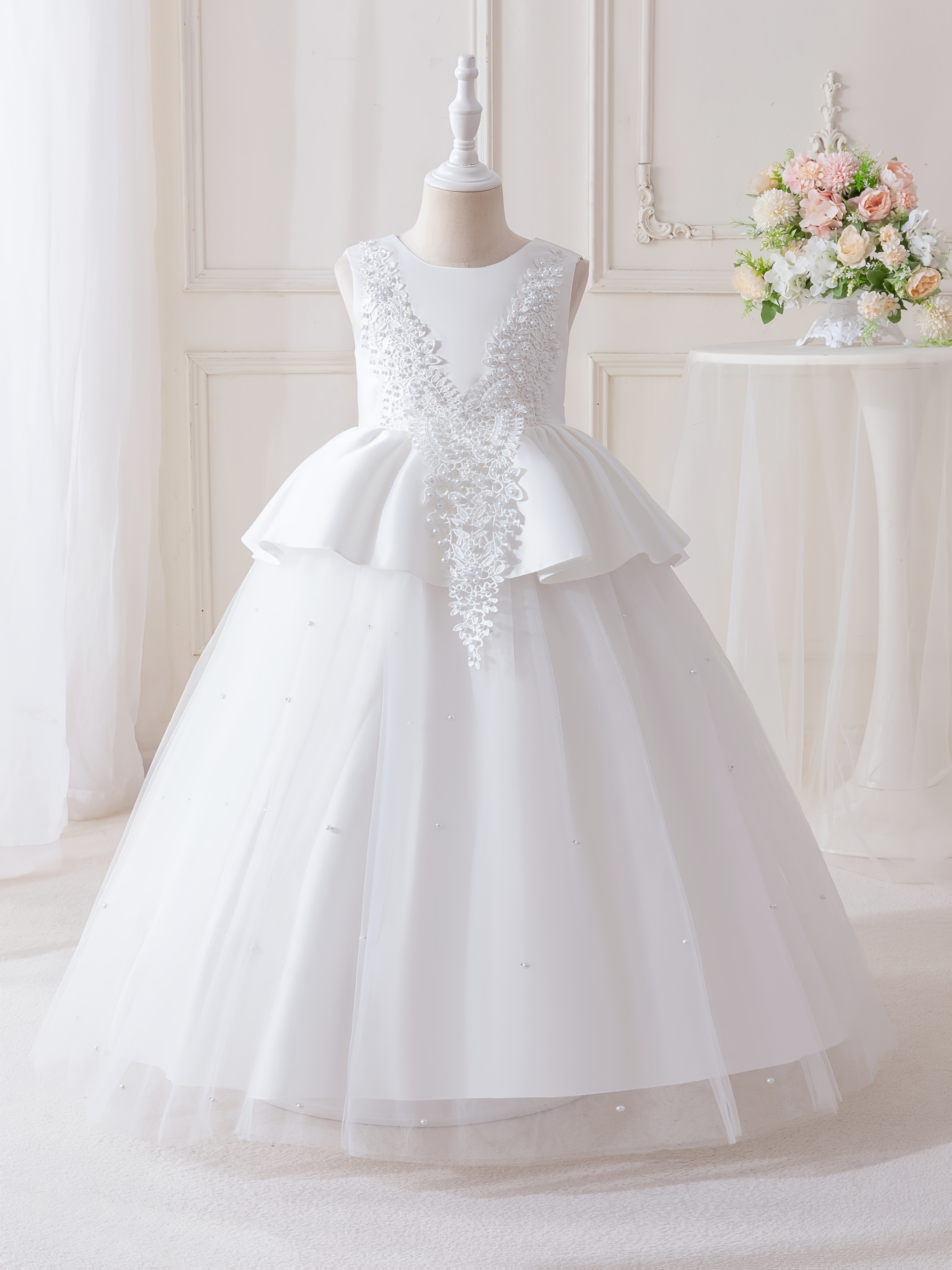 a white lace dress girls featuring a - Temu Oman