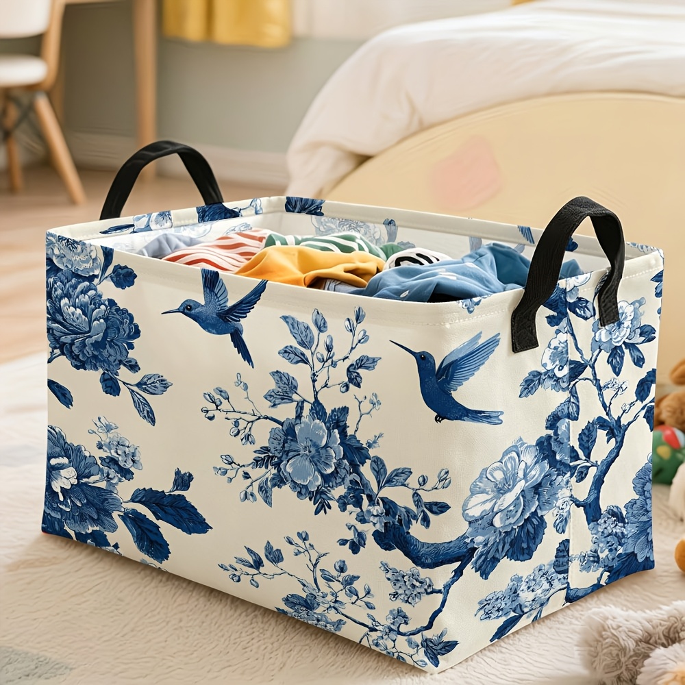 TEMU 1pc Elegant Blue Floral & Storage Basket, Multiple Specifications , Classic Traditional Decorative Storage Organizer, Perfect For Organization &