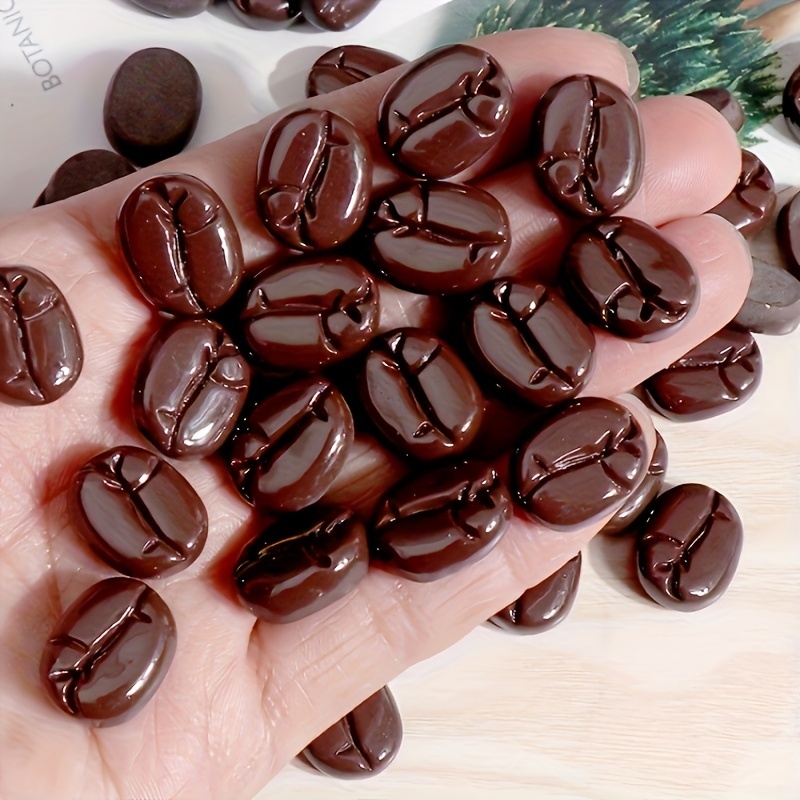 

30pcs Chic Minimalist Resin Coffee Beans For Diy Phone Cases, Stationery Boxes & Jewelry Crafting Accessories