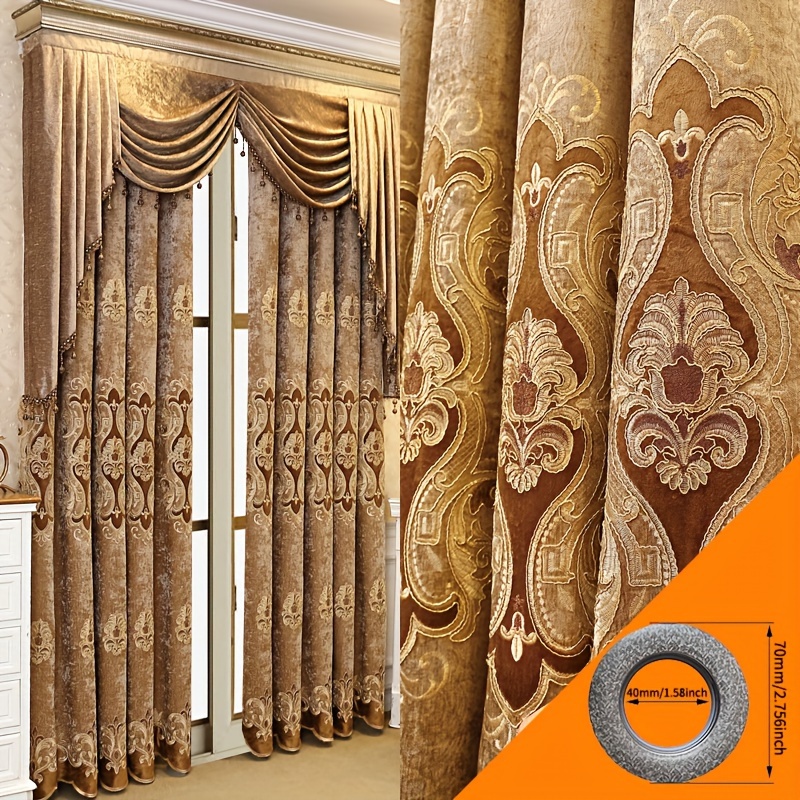 

Luxury Embroidered Hollow-out Chenille Curtains, 2 Panels, , Heavyweight For Living Room Bedroom Balcony, Retro Design, Multiple Sizes