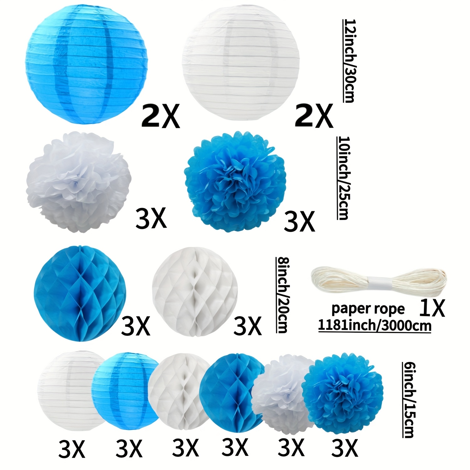 Image of 34pcs Blue And White Lantern Honeycomb Paper Pom Poms, Oktoberfest Party Decorations, Munich, Germany Oktoberfest Banner, Beer Festival Party Decorations