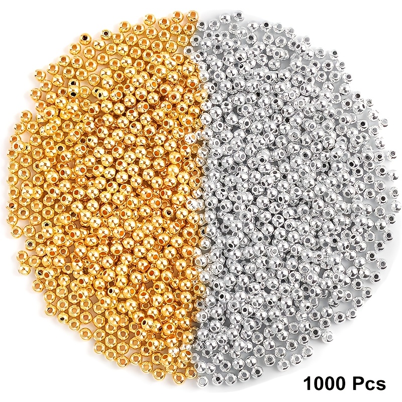 Image of 1000pcs Round Beads, Silvery And Golden Spacer Beads Smooth Loose Ball Beads For Bracelet Jewelry Making Craft