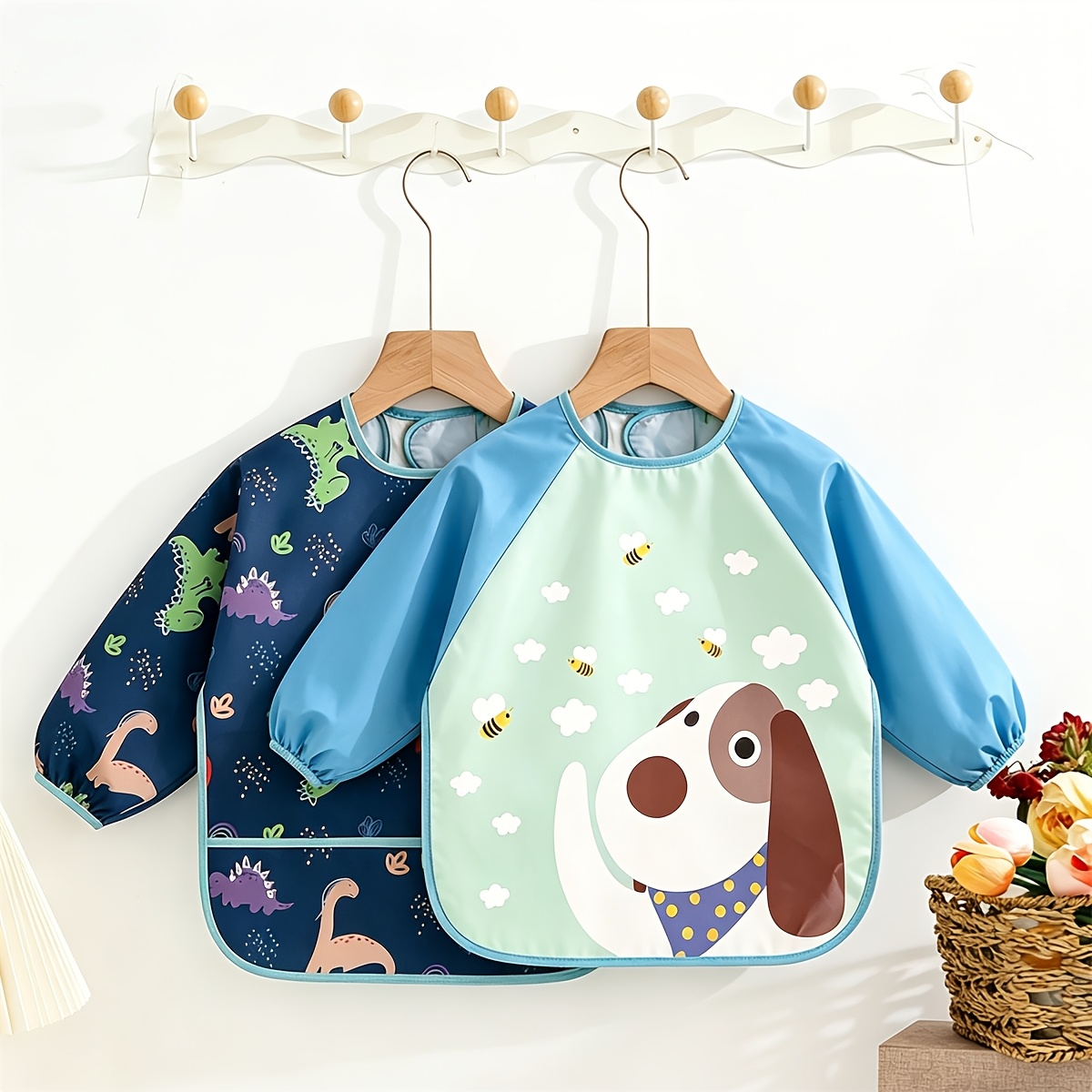 2pcs Set Baby Bib Long Sleeve Reversible Feeding Bibs