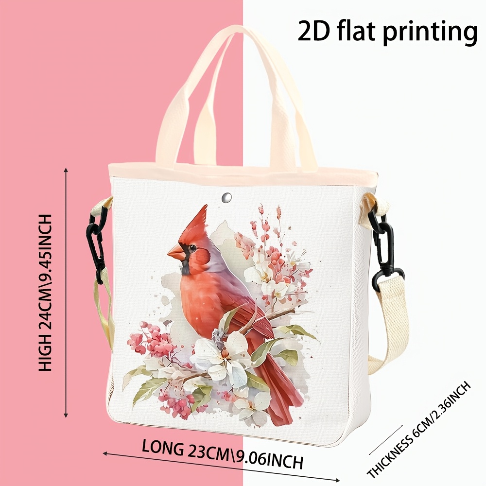 TEMU 2d Printed Handbag With A Red And Floral Branch Design, Made Of Durable Polyester, Portable Small Storage Bag For Lunch Boxes, Small Crossbody