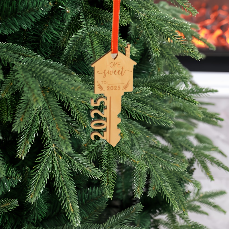 

1pc 2025 Key Christmas Ornament - Personalized Manufactured Wood Decoration, Housewarming For New , No Or Required