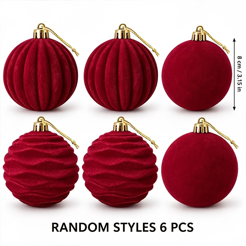 TEMU Set de 6 bolas navideñas de terciopelo de 8 cm, bolas decorativas con en relieve 3D, ideales para árboles de Navidad, chimeneas, salas de estar,
