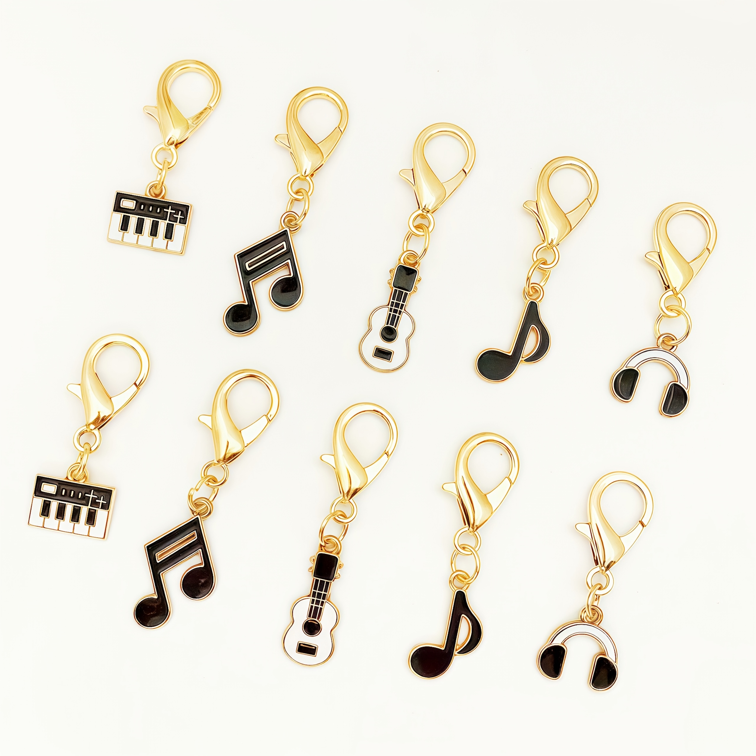 TEMU 10pcs Set Music Note And Guitar Alloy Enamel Pendants, Alloy Lobster Clasp, Keychain Accessories, Artistic Emotional Hanging Decor, Creative