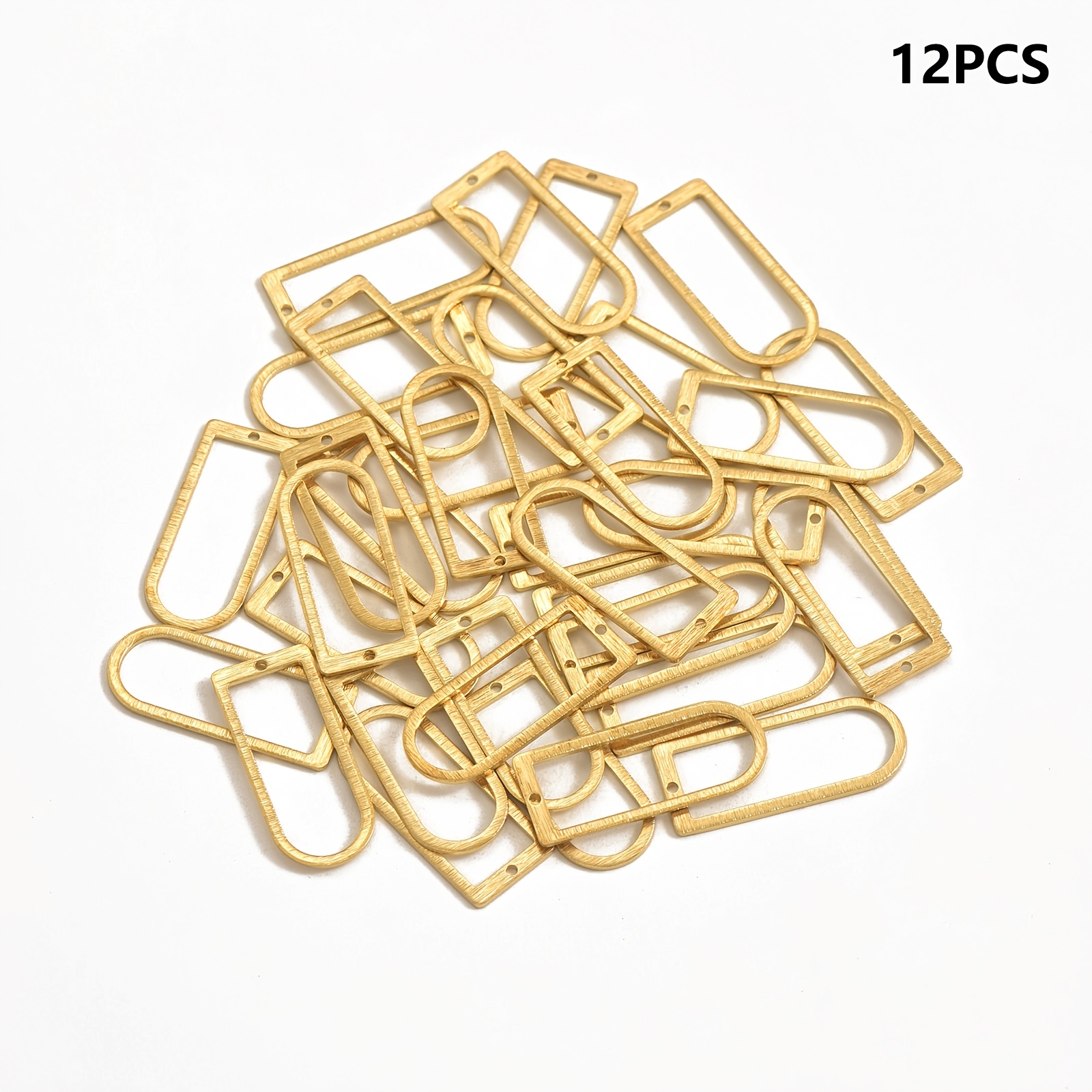 TEMU 12pcs Of Brass-colored Brushed Single-hole Geometric Hollow Rectangular Frames For Women' Additions