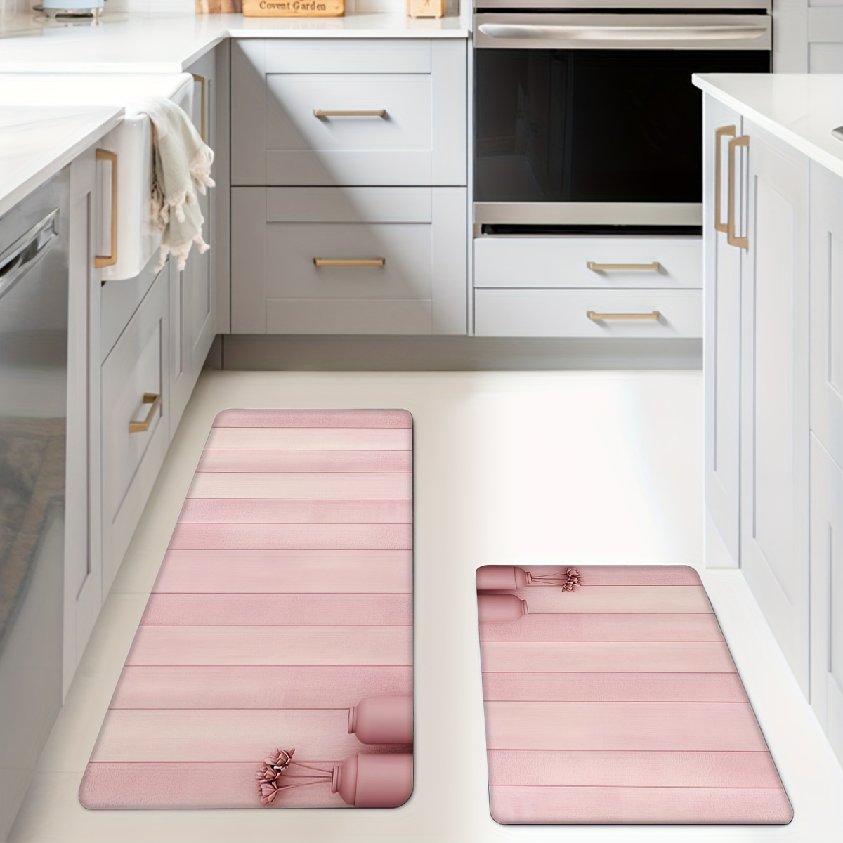

1pc/2pcs, Pink Kitchen Mats, Non-slip And Durable Bathroom Pads For Floor, Comfortable Standing Runner Rugs, Carpets For Kitchen, Home, Office, Laundry Room, Bathroom, Spring Decor