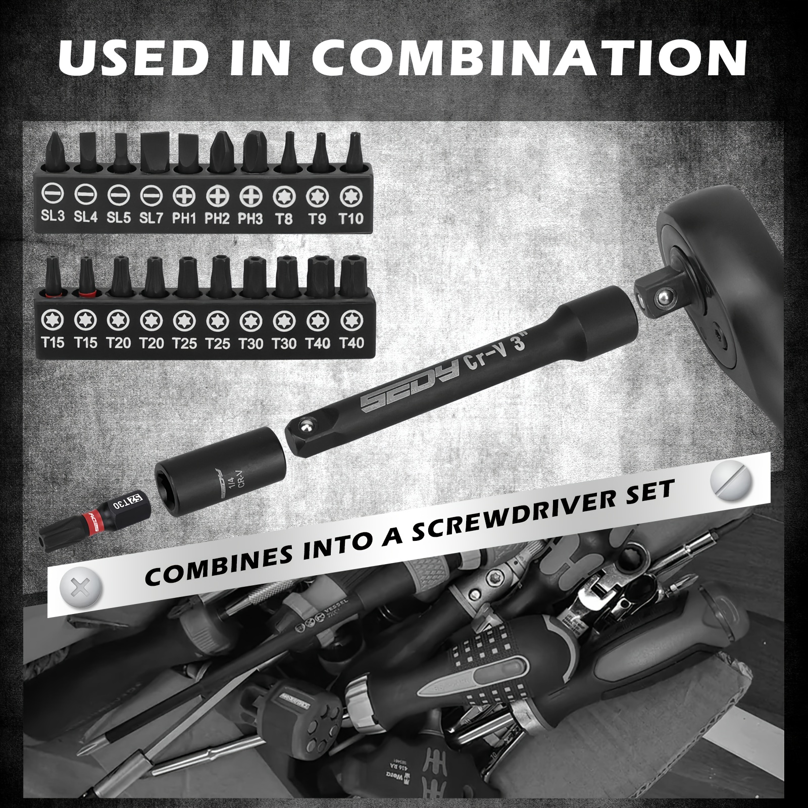 conjunto de 63 peças de soquetes métricos 1/4 e chave de porca, conjunto de soquetes   e profundos (4-15mm), chaves magnéticas de 1/    hexagonal de 6, barra de extensão, chave   de liberação rápida,   Detalhes do produto 3