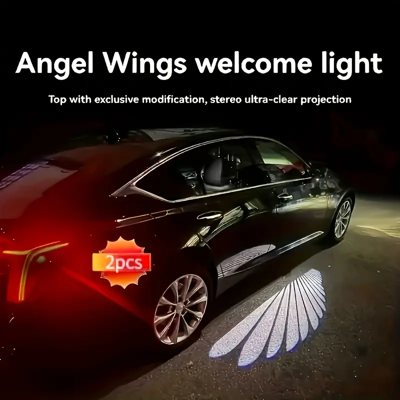 2 pack brand new high definition adjustable angle led lens welcome effect light with turning effect wings flashing 12v room line unlocks the car and automatically lights up suitable for sedans suvs and commercial vehicles without battery details 8