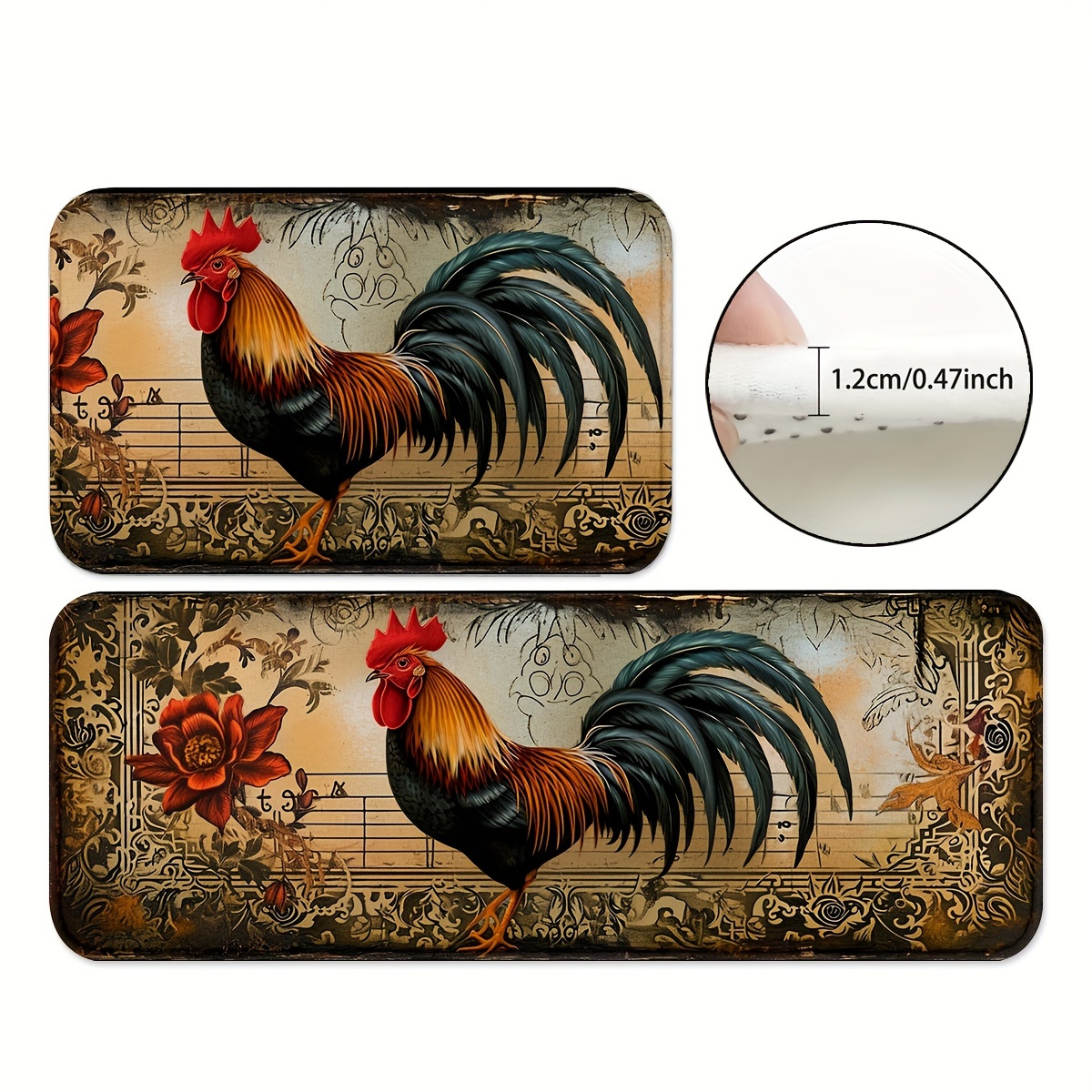 

1/2pcs Vivid Rooster Print Kitchen Mats, Country Style Throw Carpets, Washable Lounge Runner Rugs, For Home Office Spring Decor Farmhouse High Traffic Area Sink Hotel Rural Zone Indoors Outdoors
