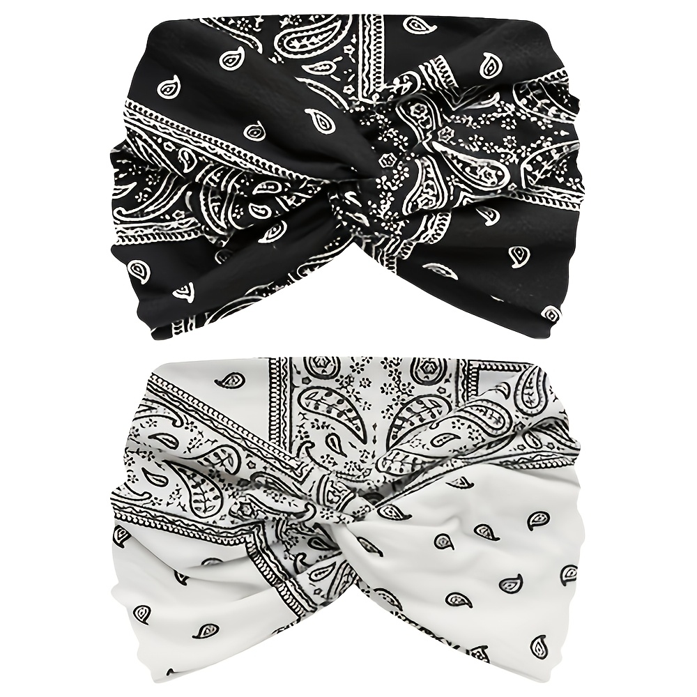 Temu – TEMU 2pcs Set Of Extra-wide Waistband Hair Tie Bohemian Style Fashion Women’s Yoga Head Rope Beauty Hair Additions Women’s Fashion Sports Hair Band