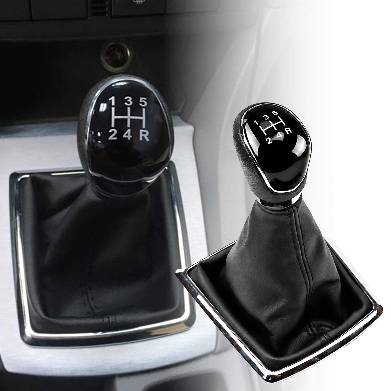 TEMU 5 Speed Manual Gear Shift Knob And Shift Boot Kit For Ford Focus 2 Mk2 2005-2011 2008-2012 Kuga 2008-2012, Black/silvery Options, Shifter