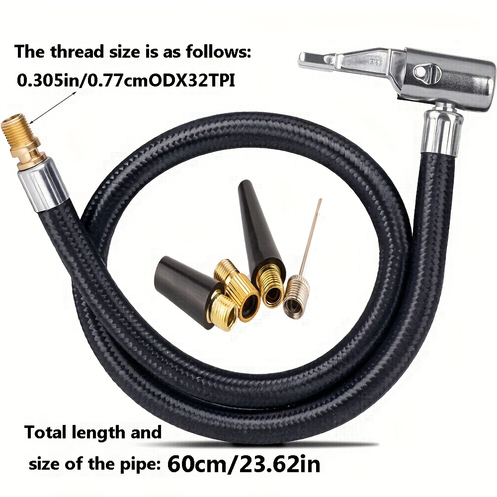 комплект шланга для накачки - 60 см/23,62 дюйма, резьба m8, 4 насадки и воздушный клапан | плетеный синтетический каучук, адаптер с мелкой резьбой сша (0,305x32tpi) | прочный и гибкий, подходит для шин автомобиля/мотоцикла/велосипеда | удлинительная трубка для насоса Детали 0