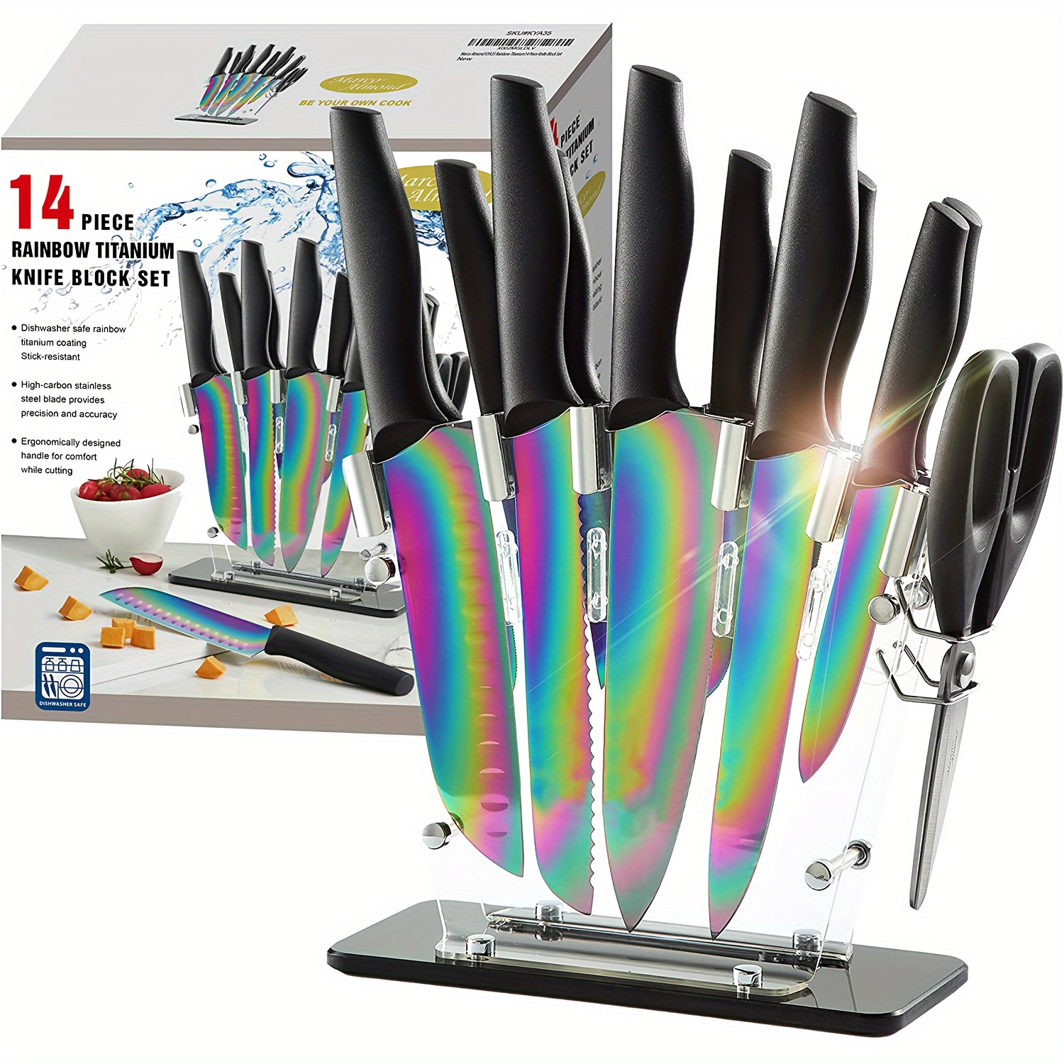 

Rainbow Knife Set, Titanium Coating For Anti-rusting, Super Sharp Cutlery Knife Set With Acrylic Stand, Stainless Steel