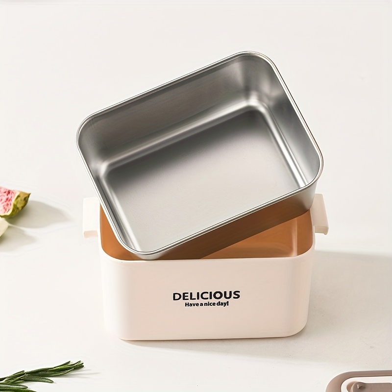 1pc Stainless Steel Square Compartmented Multi-Layer Lunch Box - Large Capacity Lunch Box with Cutlery, 1/2/3 Layers, Suitable for Adults, Office Workers in School, Canteen, School Dormitory, for Camping Picnic And Beach, Home Kitchen Supplies