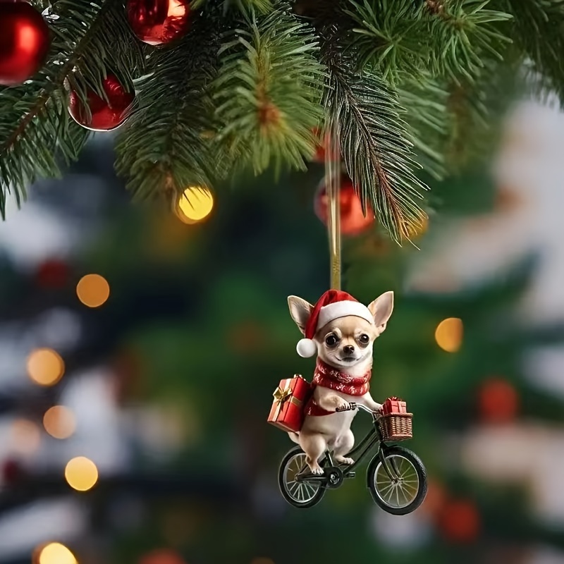 

Festive Acrylic Chihuahua Bicycle Ornament For Christmas Tree - Contemporary Style, No Feathers, No Power Required