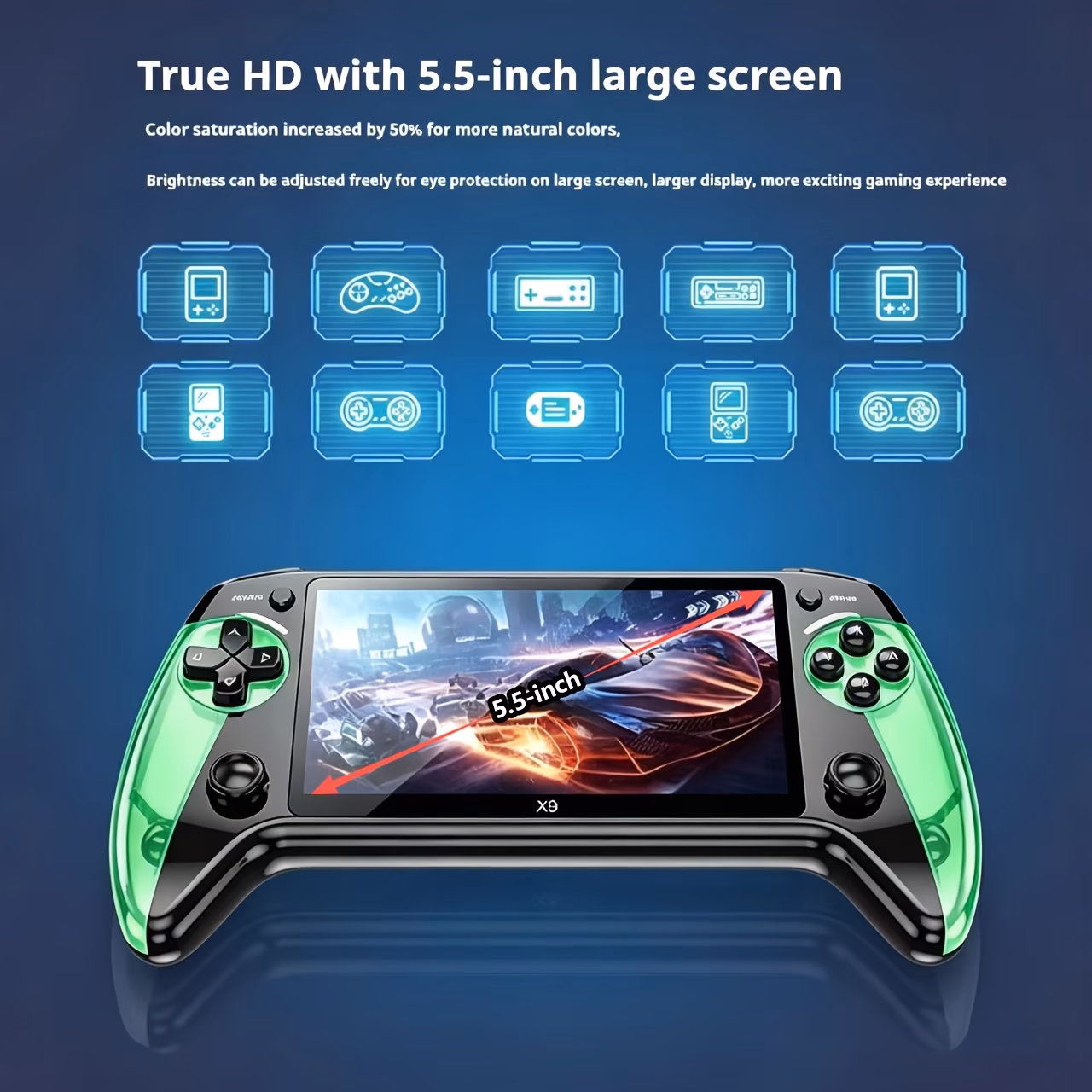 2026 new gaming console 5 5 inch ips full angle hd screen abs material compact and durable large capacity rechargeable battery for long playtime black and white joystick design details 0