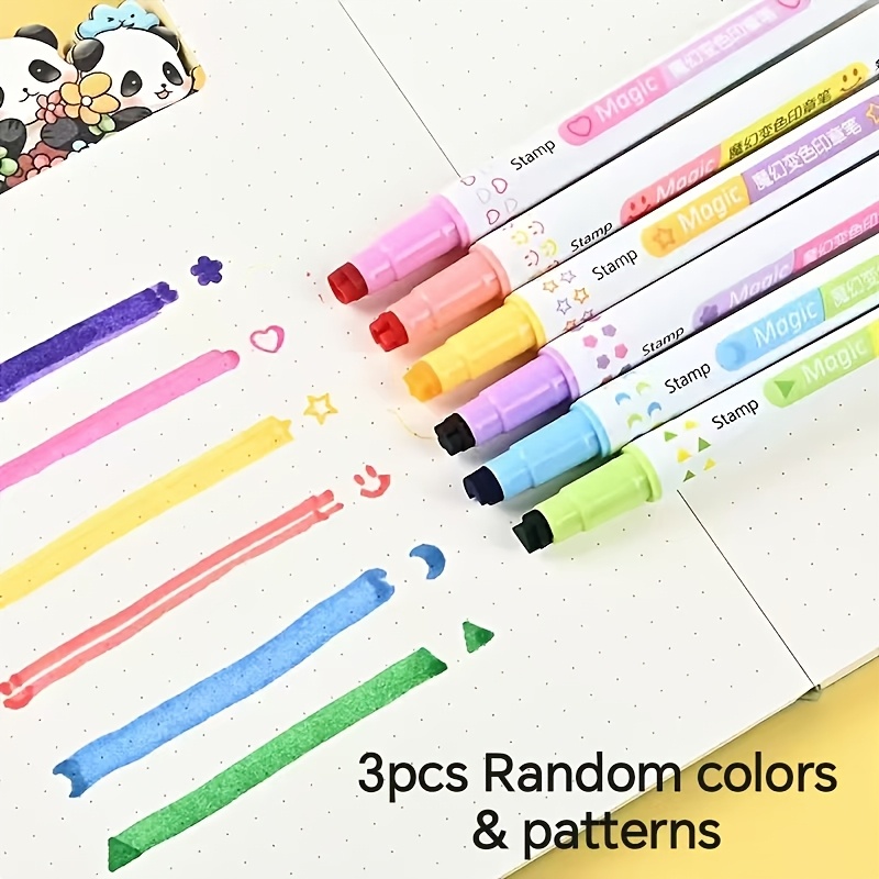 Image of Creative Dual-tip -changing , Student Colored Marker Highlighter, High-capacity For Highlighting And Marking, Colors Random