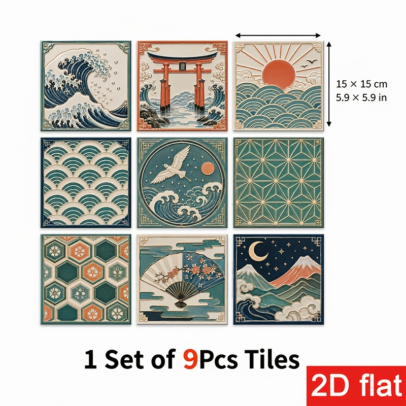 TEMU Pegatinas de baldosas de pizarra 2D de 9 piezas de 15x15 cm (5.9x5.9 in) de primera calidad - vibrantes de del perfectos para salpicadero de