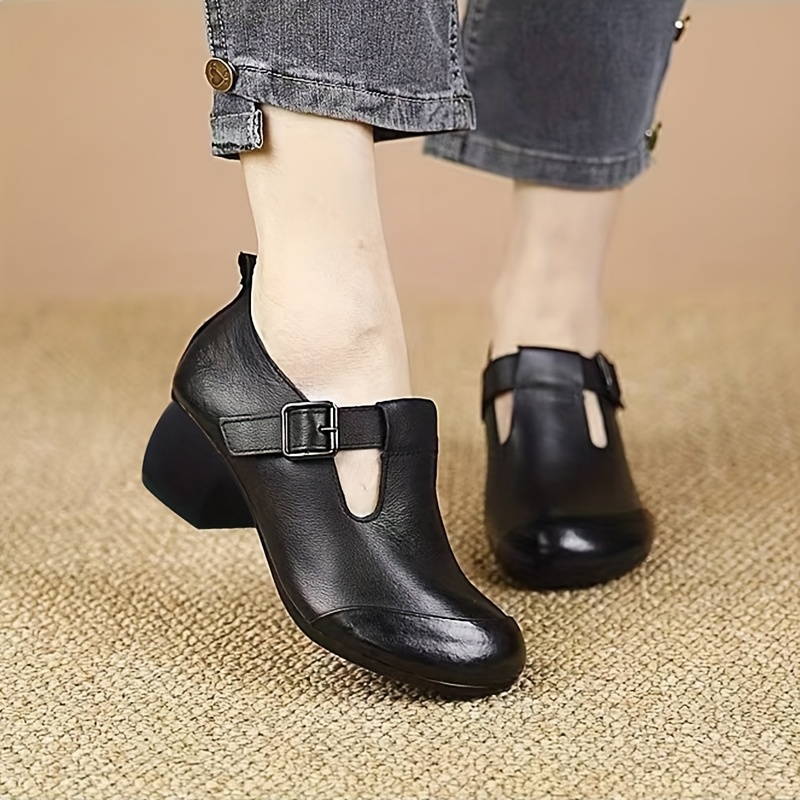 vintage style solid color pumps for women comfortable     heel dress shoes round toe with   strap non slip rubber sole with man made materials for european special from   6