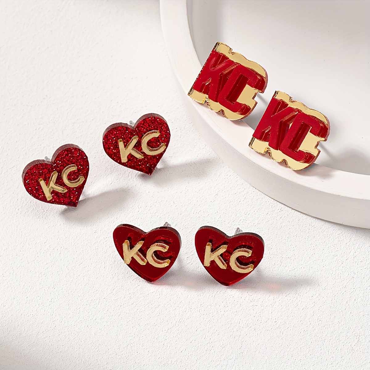 

3 Pairs Acrylic Kc Stud Earrings Set For Women Sports Fans Cheerleader Personality Special Earrings