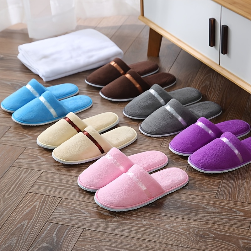 

5 Pairs Disposable Slippers Set - Unisex Coral Velvet Slippers For Spa, Hotel, Travel, Wedding, Salon - Soft Warm Slippers For Home Use - Unscented, Reusable And Washable