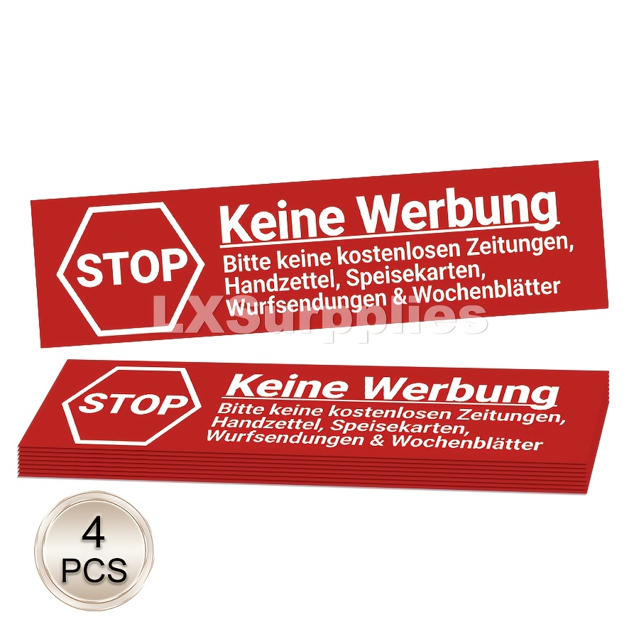 4pcs German Ad-free Red Stickers, Self-adhesive Stickers, , Warning Stickers For Home Mailboxes, School Mailboxes, And Business Mailboxes
