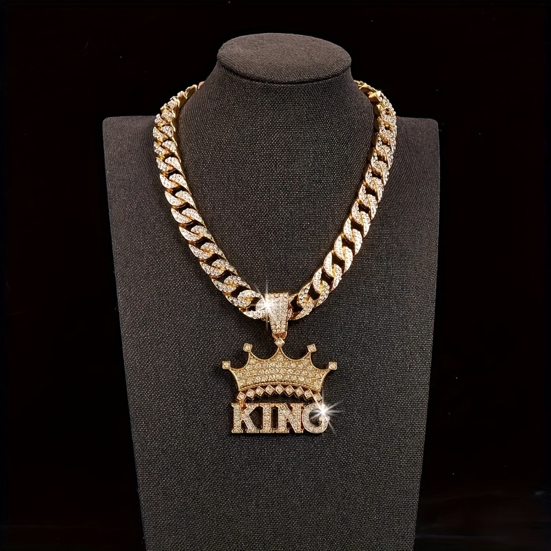 

1 Piece Of Shiny King Pendant With Ice Cuban Chain Miami Necklace For Men And Women Hip Hop Pendant Choker Necklace Jewelry Gift
