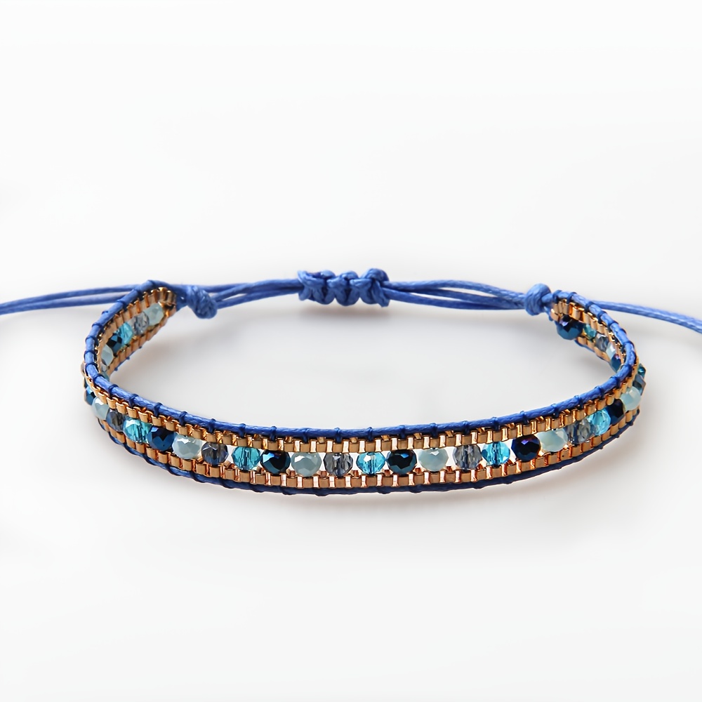 TEMU Pulsera de Bohemia de Una Capa con Cuentas Blancas y Cristales Artificiales Tejidos a para Mujer