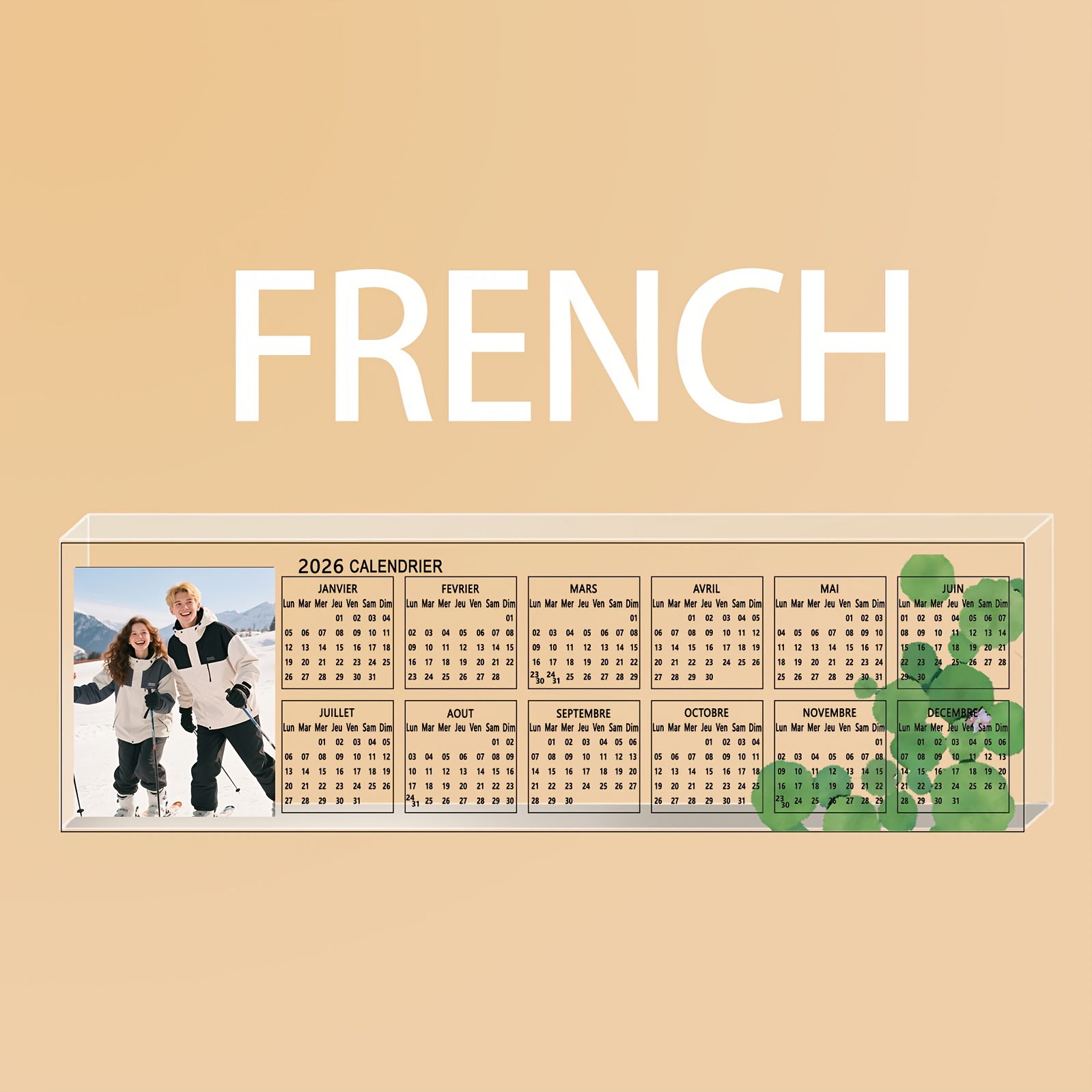 TEMU Plat 2D, 1 pièce Calendrier 2026 Photo Personnalisée, Calendrier Photo de Bureau Style Instagram | Peut Contenir des Selfies/Photos de Voyage,
