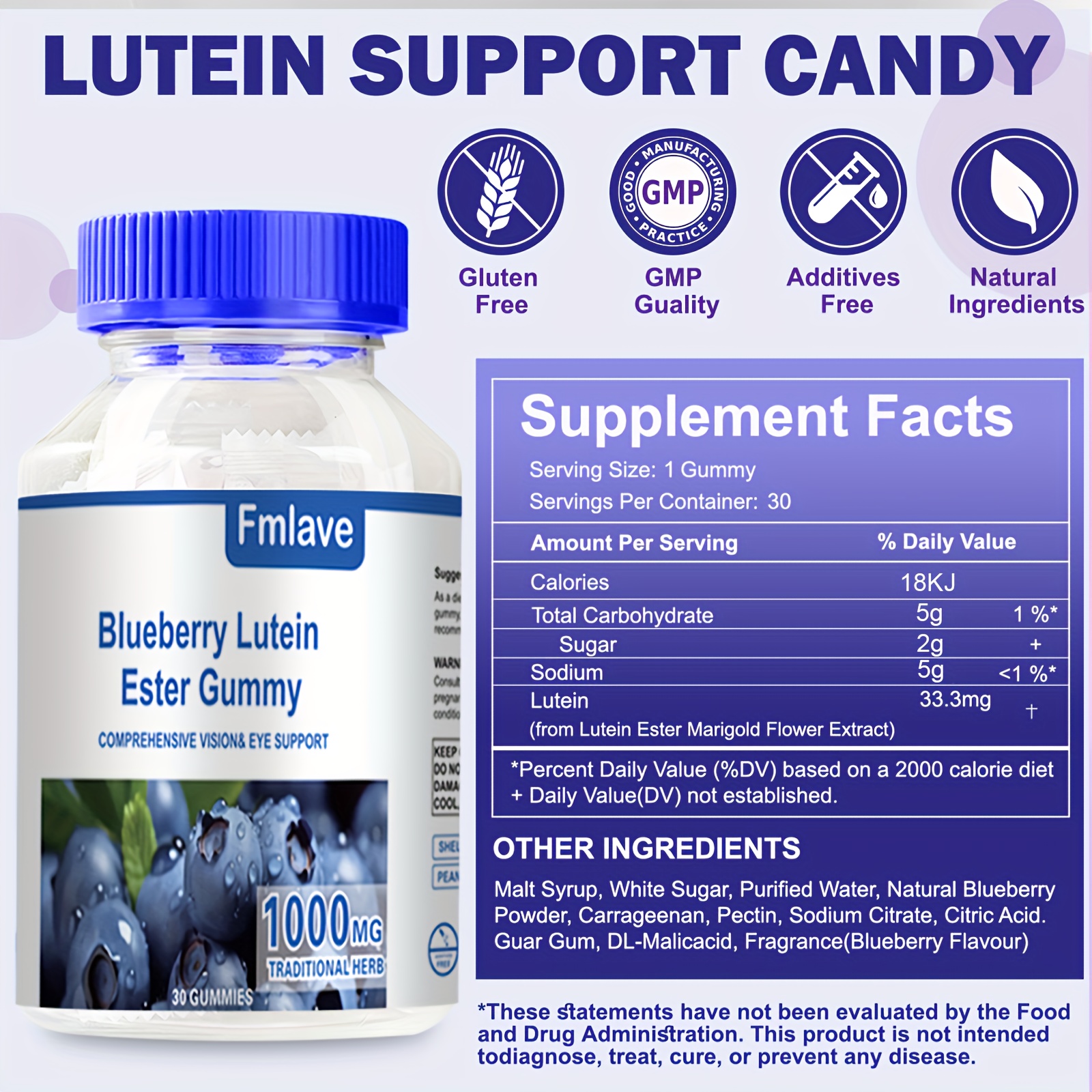 supply blueberry   eye vitamins gummies   supplement for kids and adult   gummies for vision   and blue   individually packed 30 gummies Product details 3