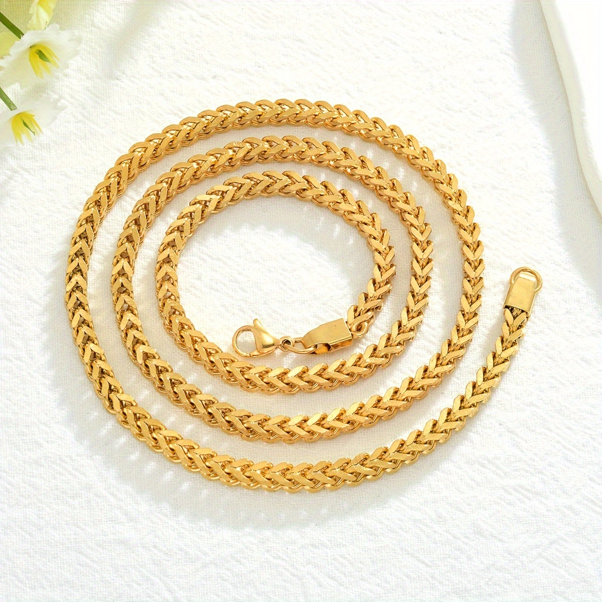 

1pc Golden Stainless Steel Wheat Chain Necklace For Men