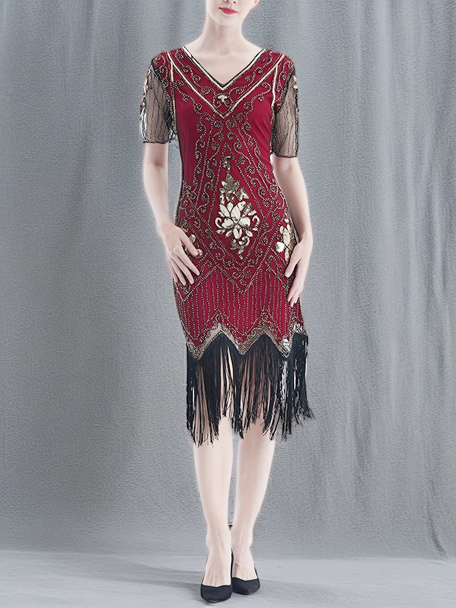 plus size 1920s vintage sequins plus size dress v neck prom - Temu