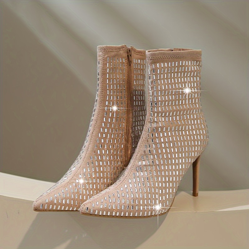 

Women's Elegant Rhinestone Boots, Pointed Toe Stiletto High Heel Booties