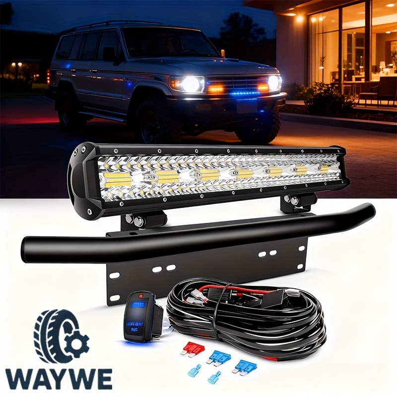 TEMU 20inch 420w Triple Row Combo Beam Led Light Bar Driving Boat Led Off Road Lights With Front License Plate Frame Bracket And Switch Wiring Harness Kit For Truck Atv Utv Suv Boat