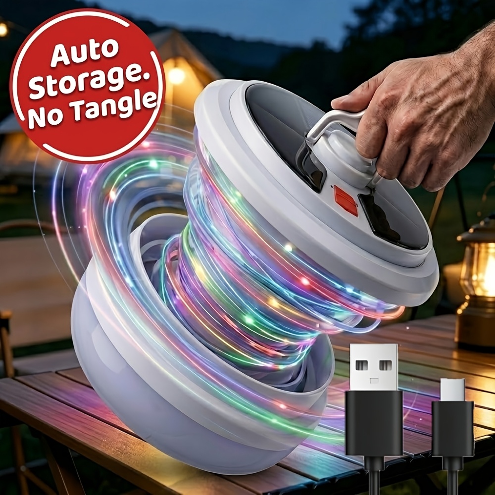 TEMU 20 Light Solar Outdoor Camping Light With Retractable String Lights Camping Lamp With Hook Usb Rechargeable Portable Camping Lights For Tent
