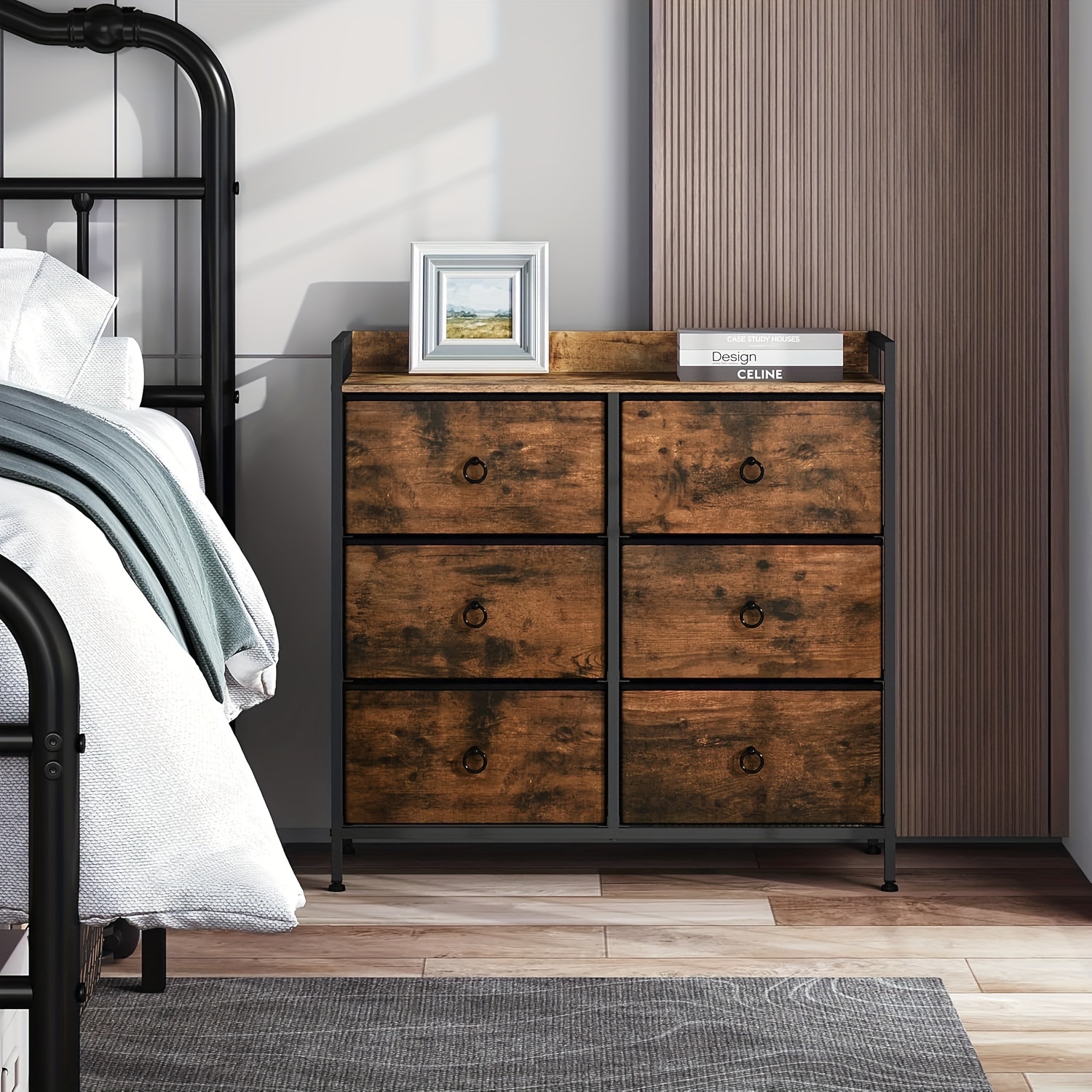 ODK Kommode Mit 4 Stoffschubladen – Kleine Schrankkommode Fürs Schlafzimmer, Braun