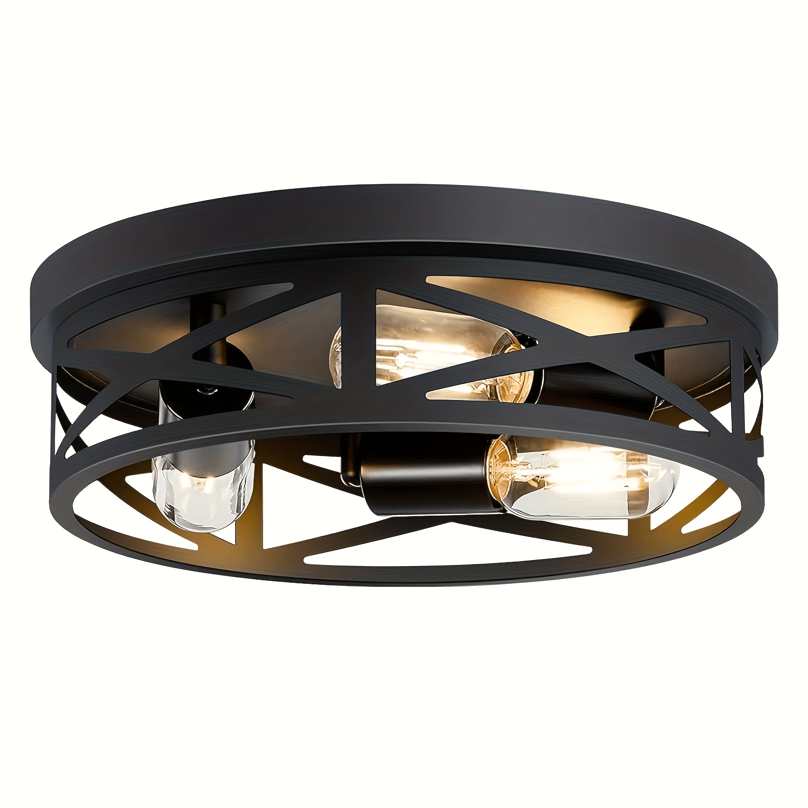 TEMU 3-light Flush Mount Ceiling Light, 1-pack Industrial Black Metal Cage Light Fixtures, 13 Inch Hallway Lighting Fixtures Ceiling For Hall,