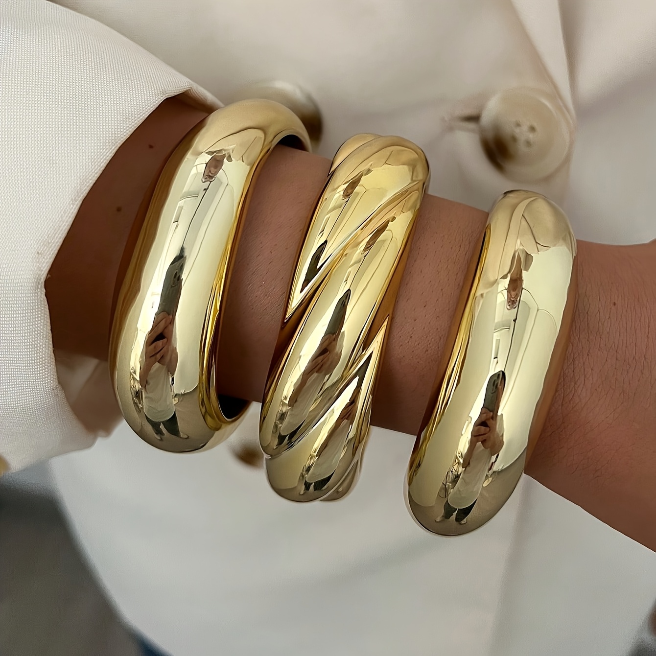 Image of 3pcs Set Of Stylish And Casual Curved Bracelets, Suitable For Daily Wear, Banquets/parties, Travel, Vacations, Beach Sunbathing, Festivals, And Other Occasions. Ideal As A Holiday Or Birthday Gift For