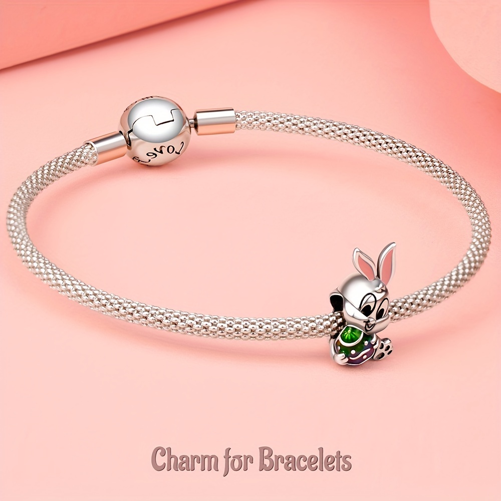 Easter Rabbit & Egg Charm 925 Sterling Silver Pendant for Bracelet & Necklace