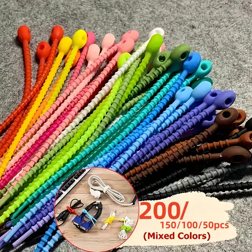 200 150 100 50pcs reusable silicone cable bundles with zipper twist and clip functions for cable manasynthetic gemstoneent office storage food preservation and headphone organization durable flexible and