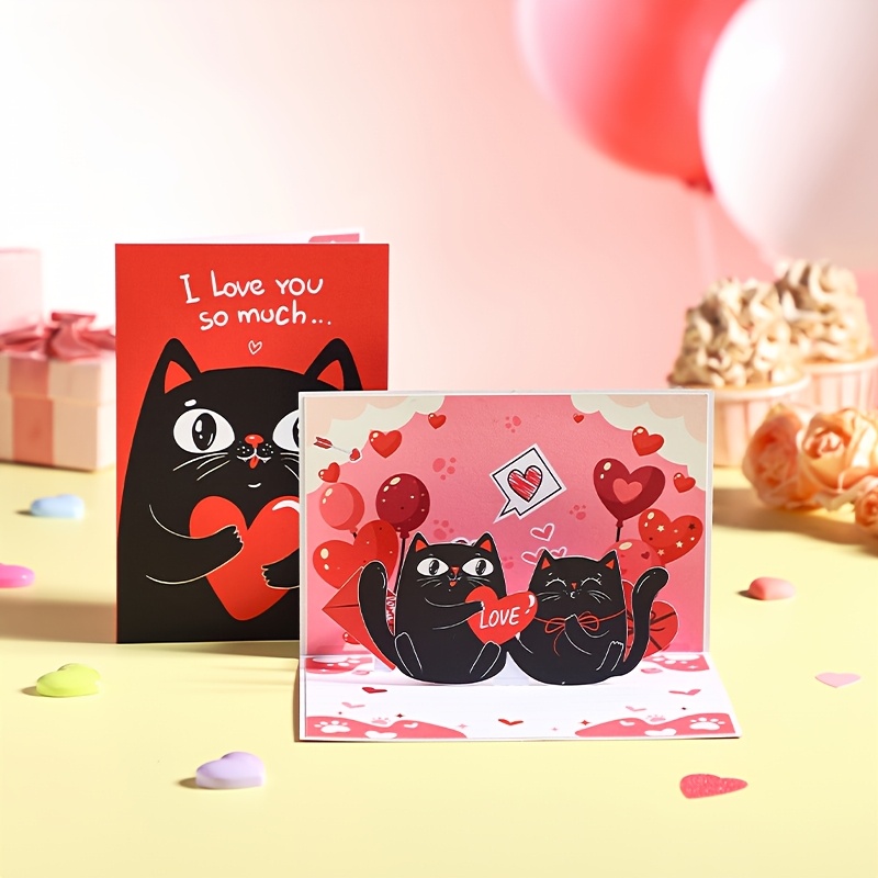 

1pc Black Pop-up Greeting Card, Multi- Animal Theme Paper Card With Hearts, Laser Cut Design, With Envelope For Valentine's, Birthday, Christmas, Thanksgiving, Day - Universal Recipient